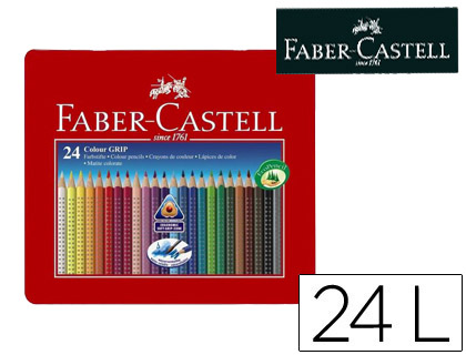 24 lápices de colores Faber Castell acuarelables triangulares caja metálica